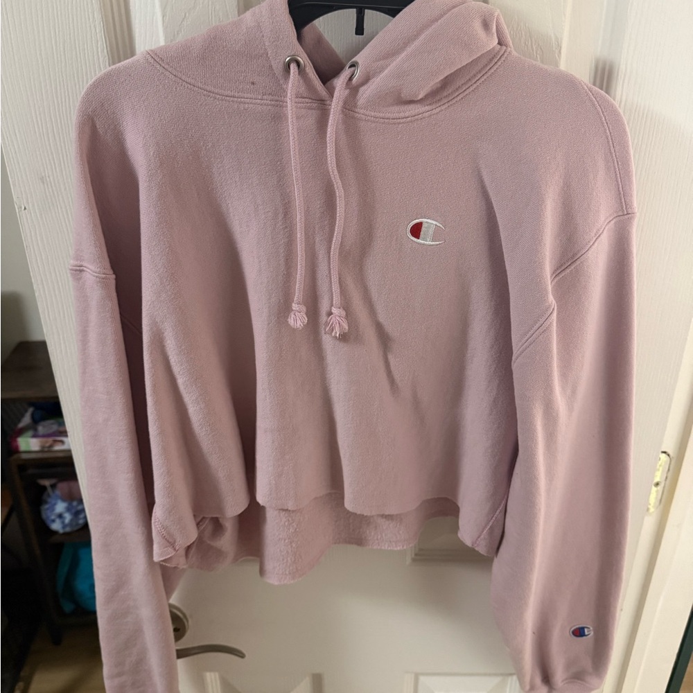 Champion Pink Cropped Hoodie Long Sleeve Relaxed Fit